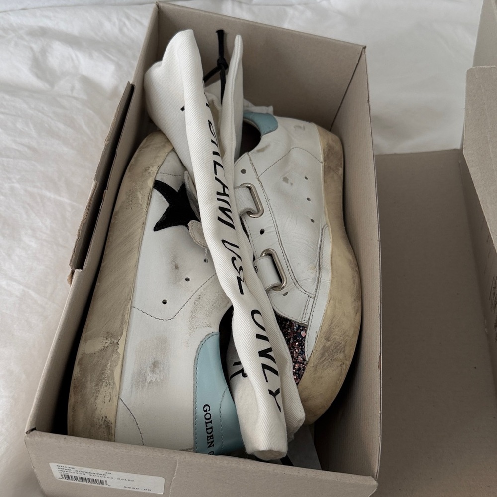 Worn 2x Golden Goose White and Navy Sneakers - Picture 3 of 7